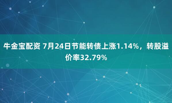 牛金宝配资 7月24日节能转债上涨1.14%,转股溢价率32.79%
