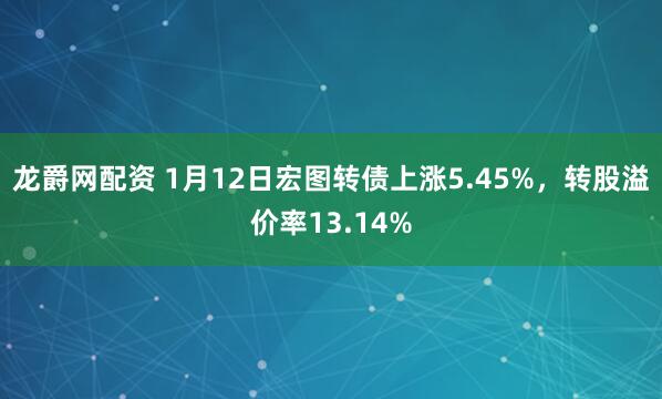 龙爵网配资 1月12日宏图转债上涨5.45%，转股溢价率13.14%